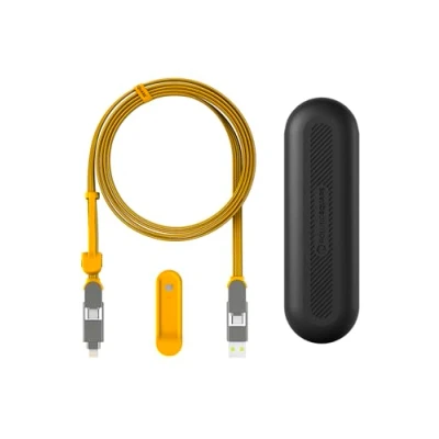 Afbeelding van Rolling Square inCharge XL 200 cm Kabel USB C, Universele Kabel, Cadeau voor Mannen, Mobiele Oplader 6 in 1, Hightech Gadget, Geel, Lightning van 100 W