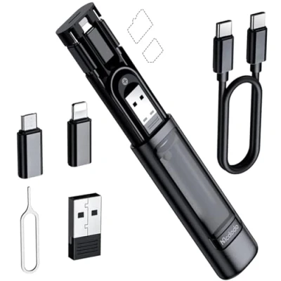 Afbeelding van mcdodo USB C adapterset, 60 W, Multi naar Lightning 6 in 1 opbergkoffer met A/micro USB/Lightning//TF en SIM kaartsleuf voor reiskabelkaarten, opbergdoos
