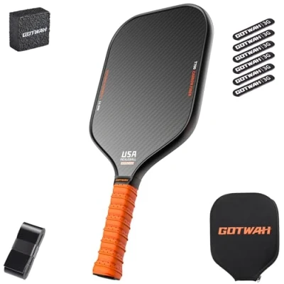 Afbeelding van GOTWAH P1 Pickleball Paddle Koolstofvezel 3K+T700 Oppervlak, USAPA Goedgekeurd Racket voor Power &amp; Controle, 16 MM Polymeer Honingraat Kern, Getextureerd Carbon Grit Oppervlak Ultimate