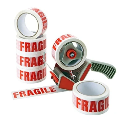 Afbeelding van ACIT, Plakband met opschrift &quot;Fragile&quot;, verpakking van 6 rollen, Inpaktape voor verhuisdozen, Uitstekende hechting op karton en rekfolie, dispenser niet inbegrepen