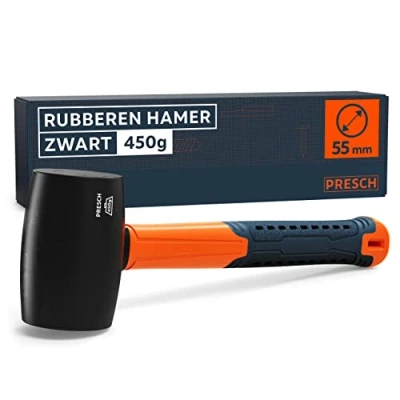 Afbeelding van Presch Rubberhamer Zwart 450g Rubberen hamer met glasvezelhandvat ⌀=55mm natuurrubber voor buiten Duurzame soft face buiten, kamperen, stenen en meer