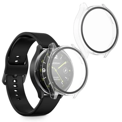 Afbeelding van kwmobile 2x cover geschikt voor Xiaomi Watch 2 Fitnesstracker van gehard glas en kunststof frame set transparant