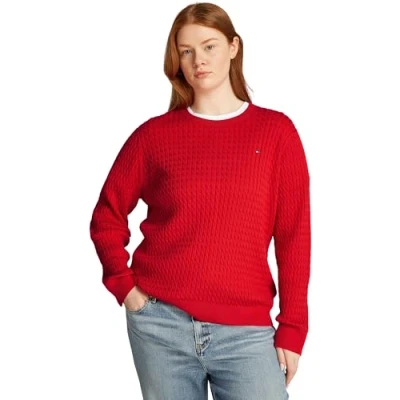 Afbeelding van Tommy Hilfiger Curve Cable Sweater Trui, Dames, Maat: 48, Primary red