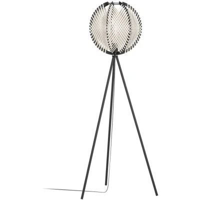 Afbeelding van EGLO Driepoot vloerlamp Waverton, staande lamp van hout in zwart en textiel beige, driepotige staandlamp woonkamer, woonkamerlamp met E27 fitting