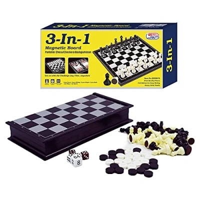 Afbeelding van WEofferwhatYOUwant Magnetische schaakset, 3 in 1 reisspel met dammen en backgammon, vouwkoffer van 25 cm, vilten verzwaarde stukken, draagbare strategieset voor volwassenen kinderen, geweldig