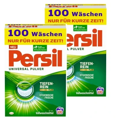 Afbeelding van Persil Universeel poederwasmiddel 200 (2 x 100) wasladingen, volwasmiddel met Deep Rein Plus technologie, bestrijdt de hardnekkigste vlekken voor stralende zuiverheid