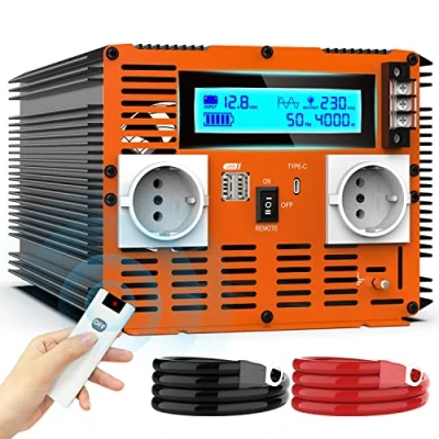Afbeelding van ARXIOKE Inverter 12 V naar 230 4000 W Zuivere sinus spanningsomvormer Afstandsbediening Oranje