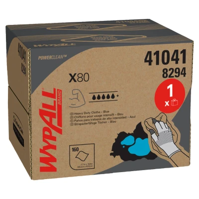 Afbeelding van Poetsdoek WypAll X80 PowerClean 1 laags 28,2x42,70cm 160 vel draagdoos blauw 8294