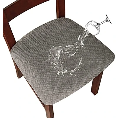 Afbeelding van LANSHENG Stoelhoezen voor eetkamer, jacquard, wasbare stretch, waterdichte eetkamerstoelhoezen, beschermer, set van 4 keukenstoelhoezen met gesp (lichtgrijs, 4)