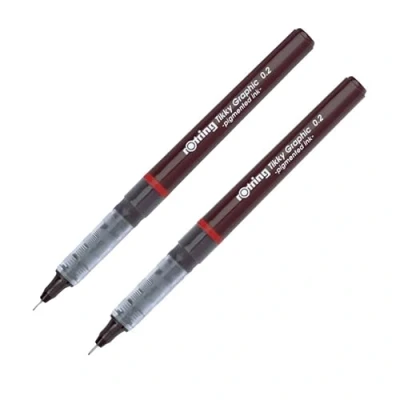 Afbeelding van rOtring Tikky Graphic Fine Liner Pen 0.20mm, 2 Count Zwarte Inkt