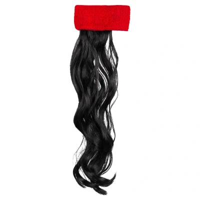 Afbeelding van Boland Hoofdband rood met haar Zwart Golvend Lang Mannen Aso 80&#039;s &amp; 90&#039;s Disco