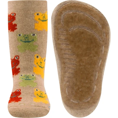 Afbeelding van Ewers Antislipsok Beige met Vrolijke Kikkertjes Siliconenzool 21/22