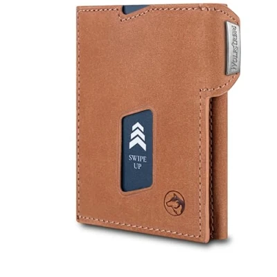 Afbeelding van Wolfstrøm Ludvig Slim Wallet met muntvak, 7 + 1 kaarten, mini portemonnee voor heren, klein, RFID blokkering, kleine dames en credit card houder, (03)