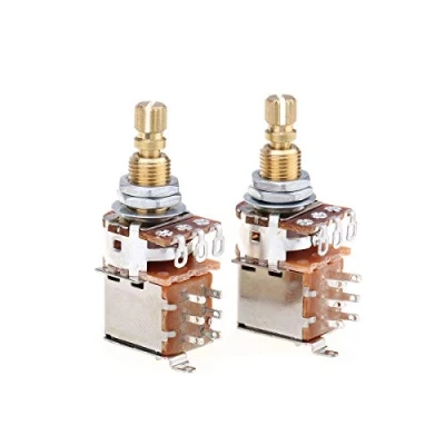 Afbeelding van Musiclily Pro Brass Full Metric Split Shaft A250K Logaritmische push Potmeter voor Elektrische Gitaar en Basgitaar (2 Stuks)