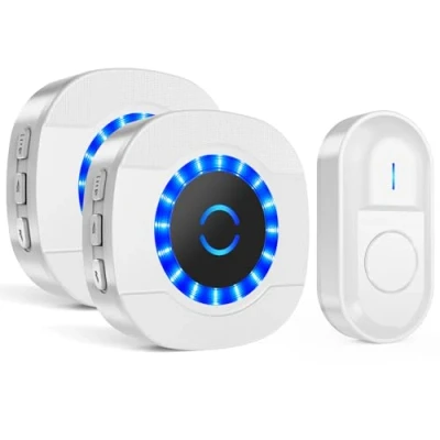 Afbeelding van Draadloze deurbel voor thuis, IP55, waterdicht, draadloos, met 2 ontvangers, 300 m buiten, 55 beltonen, 5 instelbare volumes, led display, wit