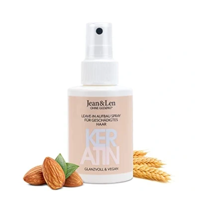 Afbeelding van Jean &amp; Len Leave In opbouwspray, verzorgt beschadigd haar, met fyto keratine bouwstenen en plantaardige eiwitten, geeft het haar nieuwe glans, zonder parabenen siliconen, 100 ml