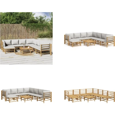 Afbeelding van vidaXL 9 delige Loungeset met kussens bamboe lichtgrijs