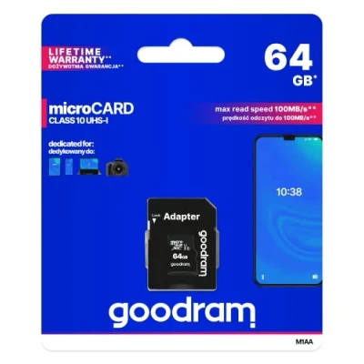 Afbeelding van Micro SD kaart 64 GB Geheugenkaart SDXC Class 10 tot 100mb/s incl. adapter