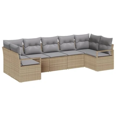 Afbeelding van vidaXL 7 Delige Tuin Sofa Set met Kussens Beige Poly Rattan