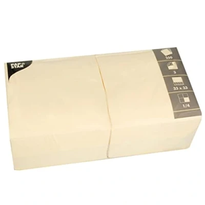 Afbeelding van Servetten, 3 laags 1/4 vouw 33cm x crème voor elk feest en feest. Hoeveelheid: 250 st