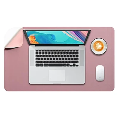 Afbeelding van DOBAOJIA Bureaulegger, Bureau Pad, Blotter, Schrijven Muis en Toetsenbord Uitgebreide Mat, Onderlegger XL, Dual Side Gebruik PU Leer 60 x 35cm (Donkerroze/Roze)