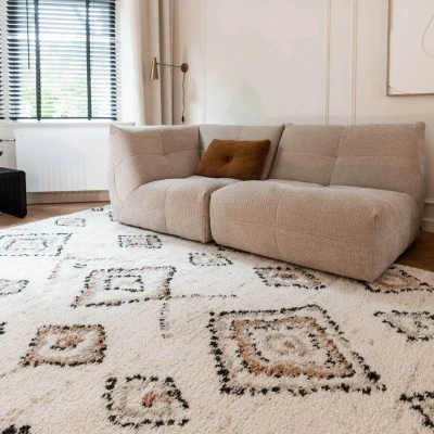 Afbeelding van Berber Vloerkleed Hoogpolig Wit Ikat Interieur05