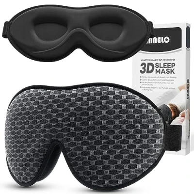 Afbeelding van Slaapmasker voor heren dames, 2022 Comfortabel ademend oogmasker, 3D slaapmaskers met diepe oogkassen en verhoogde neuskussens, 100% lichtblokkerende slaapbril traagschuim op reis