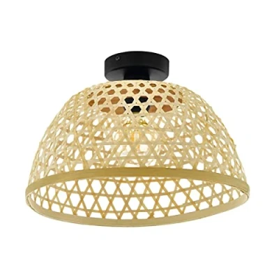 Afbeelding van EGLO Claverdon plafondlamp, 1 lichtpunt, vintage, natuurlijk, boho, hygge, hanglamp van staal en hout in zwart, natuurlijke kleuren, eettafellamp, pla