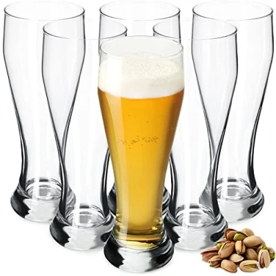 Afbeelding van KADAX bierglazen, bierglazen van glas, biertulpen, tarweglazen voor donker en licht bier, ambachtelijke bierpul, pilsner bierglas, bierbeker (665 ml, 6 stuks, transparant)