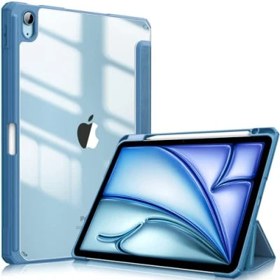 Afbeelding van Fintie Hoes iPad Air 11 inch 2024 M2 / 6e 2024, 5e/4e 10.9&quot; met Pen houder, draadloze oplaadfunctie Transparant Harde Beschermhoes Zachte TPU Rand Bumper mistig blauw