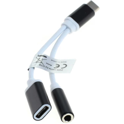 Afbeelding van OTB USB C naar 3,5mm Jack audio adapter met laadpoort passief / wit 0,15 meter