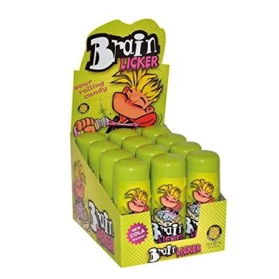 Afbeelding van Freekee Brain Licker 12 tongrollers roll on met zure vloeibare snoepjes fruitsmaak tray verpakkingen (12 x 60 ml)
