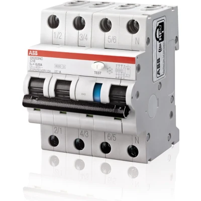Afbeelding van Abb ds203nc aardlekautomaat 3p n 6ka b karakteristiek 32a foutstroom 30ma un 230 400v ac 50 60hz type lekstroom a 2csr256140r1325