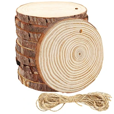 Afbeelding van Kurtzy 10 Pak Onbewerkte Houtsnedes met Gaten en Koord 12 cm Diameter, mm Dik Rustiek Natuurlijk Houten Boomschijven Schors Kunst/Hobby, DIY, Hangende Decoraties &amp; Kerstornamenten