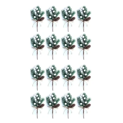 Afbeelding van Fegtrty 16X kerstbessen/bessen stengels dennentakken &amp; kunstmatige dennenappels/ hulst /krans plectrums voor decor