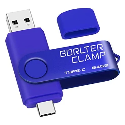 Afbeelding van 64GB Type C USB stick, BorlterClamp 3.0 Geheugenstick 2 in 1 OTG Flashstation voor Android Smartphones Samsung S10/S9/S8/Note 9, LG, Huawei, enz., Tablets en Computer (Blauw)