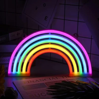 Afbeelding van NIWWIN Neon LED verlichting, slaapkamerdecoratielampen, bedlampjes en op batterijen. Gebruikt om kinderkamer , vakantie verjaardagscadeaus te versieren. (regenboog)