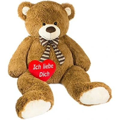 Afbeelding van Brubaker Enorme XXL teddybeer 150 cm groot bruin met een &#039;Ich liebe Dich&#039; pluche hart