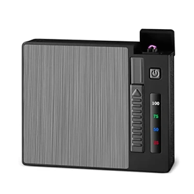 Afbeelding van Nizirioo Sigarettenetui, ontsteking, 2 in 1, elektrische dubbele boog, sigarettendoos, auto uitworp met digitale batterij indicator, gevuld 20 sigaretten, USB oplaadbaar, sigarettenbox, geschenken