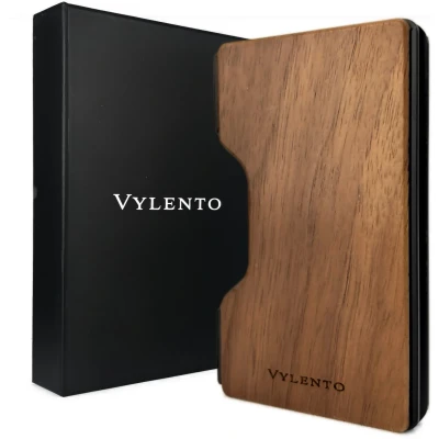 Afbeelding van Vylento Explore Pasjeshouder Kaarthouder 12 pasjes RFID Creditcardhouder Wallet Geldclip Luxe Cadeaubox Walnoot Hout