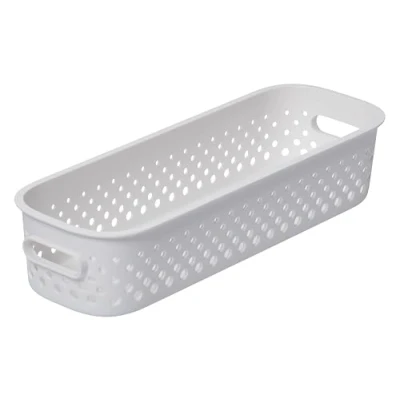 Afbeelding van SmartStore Slanke opbergmand, 1,3 liter, wit, keuken, badkamer, kantoor, speelgoedorganizer, vuilnisbak met handgrepen, 10 jaar garantie, nestbaar, 29,5 x 6,5 cm (l b h)