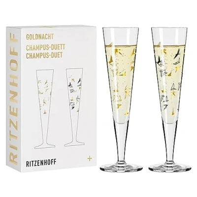 Afbeelding van Ritzenhoff 6261001 champagneglas 200 ml Serie Goldnacht Duet 2 stuks met echt goud Made in Germany