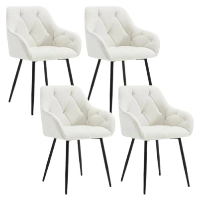 Afbeelding van WOLTU Set van 4 eetkamerstoelen, keukenstoel, eetkamerstoel, woonkamer, ergonomische stoel, armleunstoel, gestoffeerde zitting fluweel, metalen poten, crème, EZS02cm