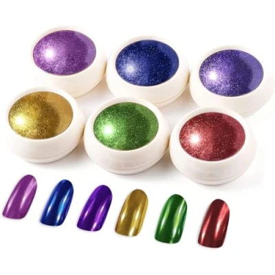 Afbeelding van BISHENGYF 6 Dozen Chrome Nail Poeder, Klassieke Holografische Art Glitter Set, Glanzend Spiegel Effect Poeder voor Design Decoratie