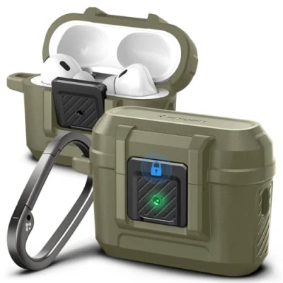 Afbeelding van Spigen Lock Fit Hoesje met Haakje Geschikt voor Apple AirPods Pro 1 / 2 Khaki