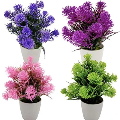 Afbeelding van Fycooler Kunstplant,Mini Kunstplanten met potten 4 Pak Kunstbloemen nep Planten binnen en buiten kunststof groen gras mini kunstplant pot voor huis,balkon,kantoor tafeldecoratie