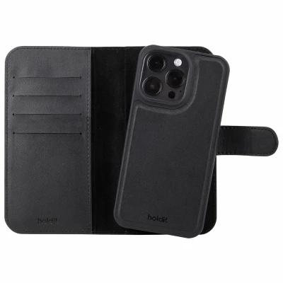 Afbeelding van Apple iPhone 16 Pro MagSafe Hoesje Kunstleder Holdit Bookcase/2 in 1 Case Zwart Telefoonhoesje