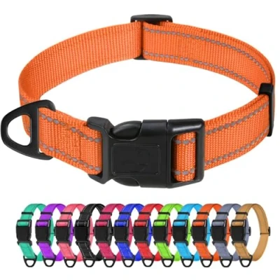 Afbeelding van TagMe Reflecterende nylon halsbanden, verstelbare klassieke halsband met snelsluiting voor grote honden, oranje, 2,5 cm breedte