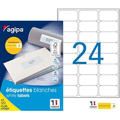 Afbeelding van agipa universele etiketten, 63,5 x 38,1 mm, wit