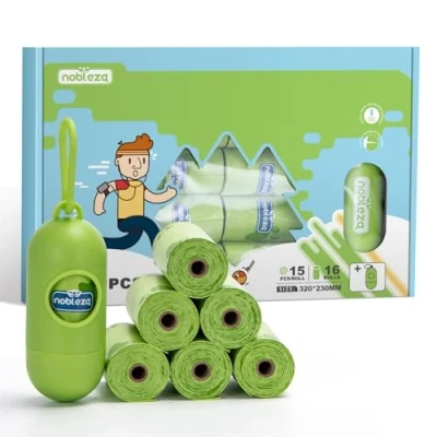 Afbeelding van Nobleza Hondenpoepzakjes 240 lekvrije poepzakken en 1 poepzakdispenser, hondenpoo tassen, waterdicht, scheurvast, extra groot, sterk